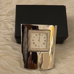Silver Desk Clock with Roman Numerals